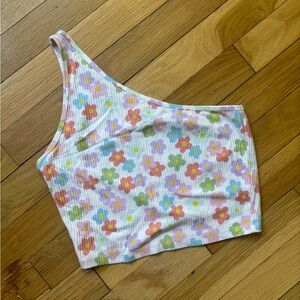 PACSUN White & Pastel Flower Asymmetrical Tank Top